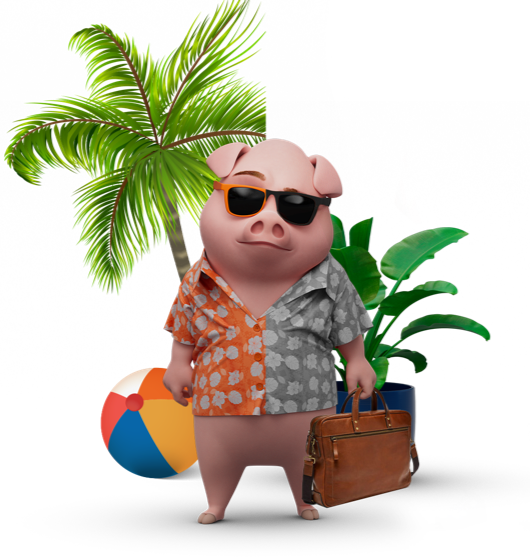 Max, the character with a briefcase and a beach ball